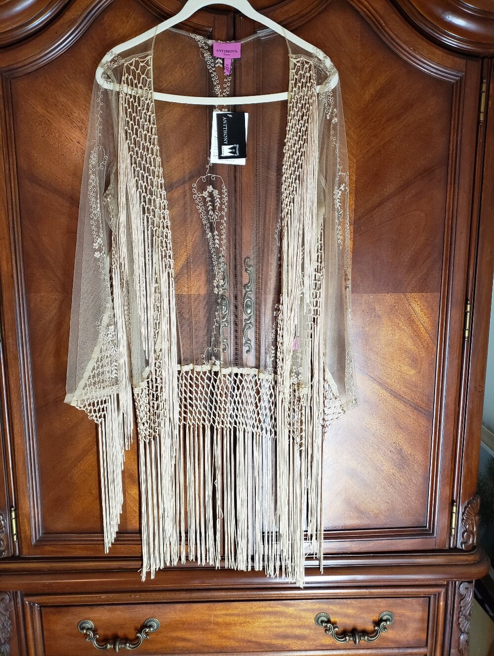 Anthony Sheer Fringe Knit Cardigan - Beige